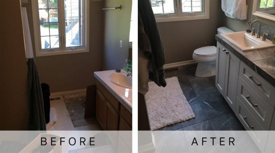 After results of bathroom water damage cleanup project completed for a property in Alfred, TX