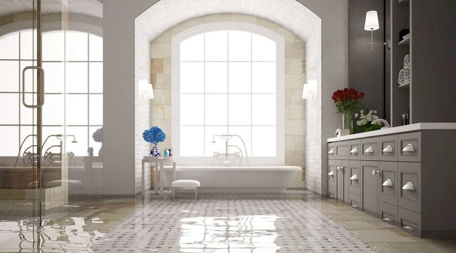 Professional bathroom water damage cleanup service underway at a property in Alfred, TX