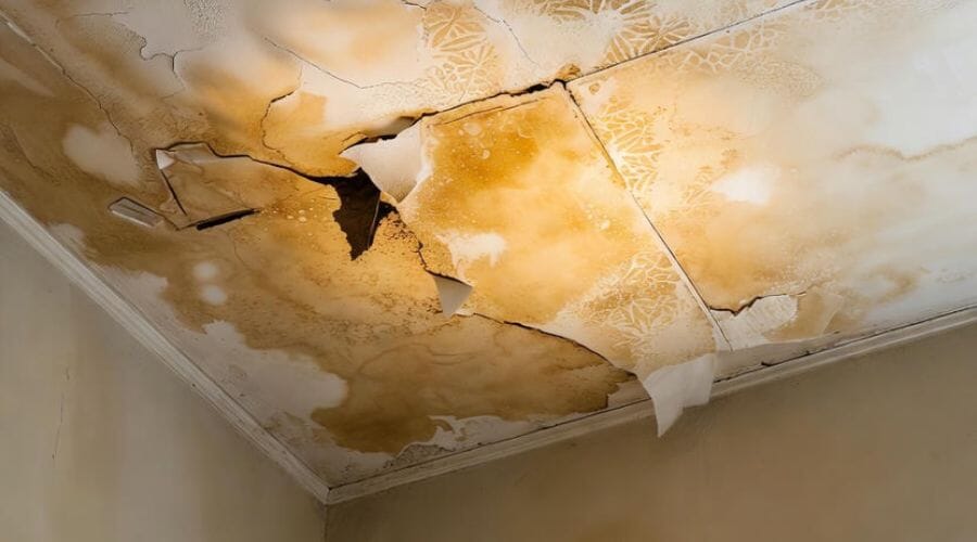 Professional ceiling water damage repair service underway at a property in Aubrey, TX
