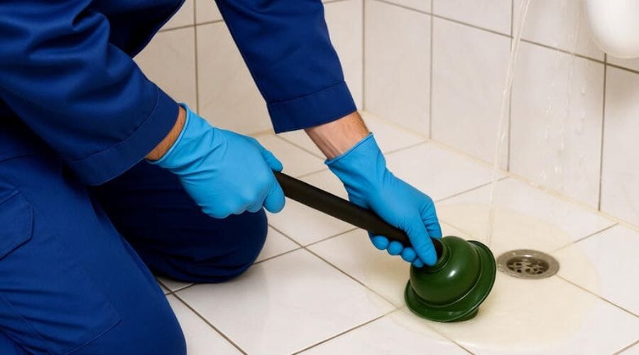 Professional clogged drain overflow cleanup service underway at a property in Bells, TX