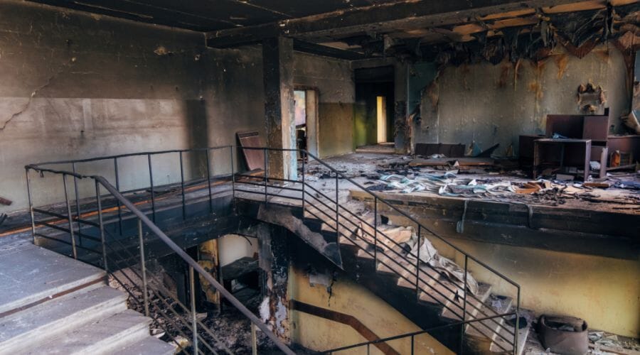 Professional commercial fire damage service underway at a property in Anton