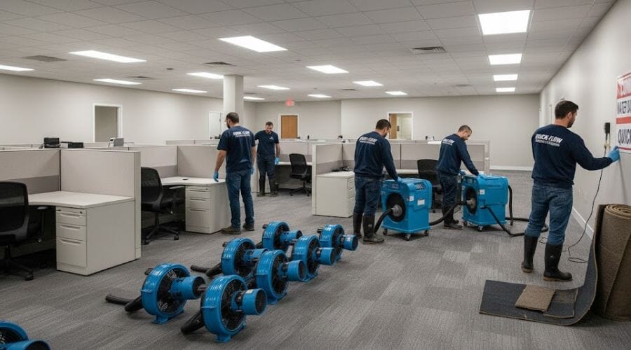 Professional commercial water damage service underway at a property in Alanreed, TX