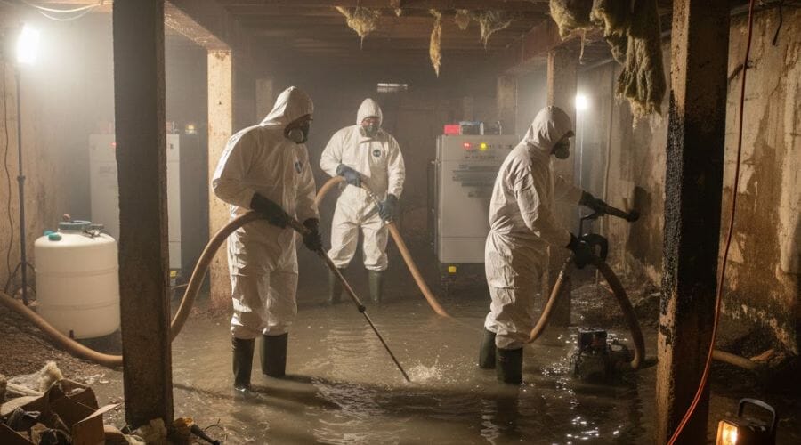 After results of crawl space water damage cleanup project completed for a property in Barstow