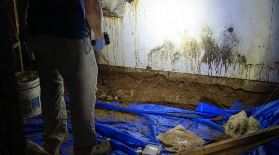 Professional crawl space water damage cleanup service underway at a property in Barstow