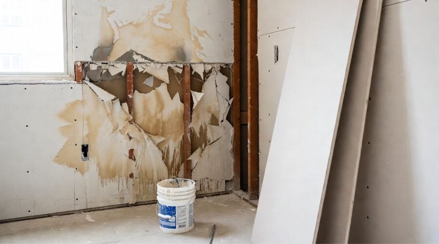 After results of wall water damage repair project completed for a property in Austwell