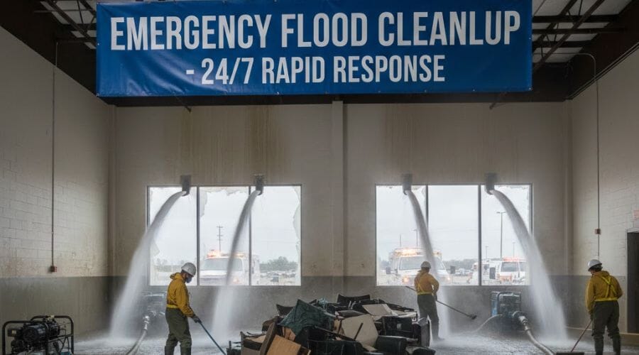 Professional emergency flood cleanup service underway at a property in Bangs, TX