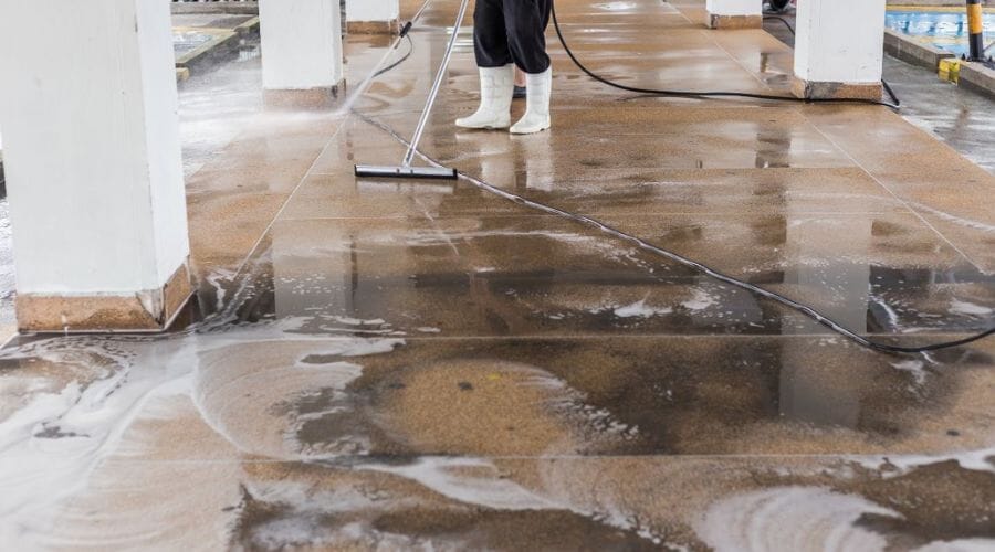 Professional floodwater contamination cleanup service underway at a property in Airport Road Addition
