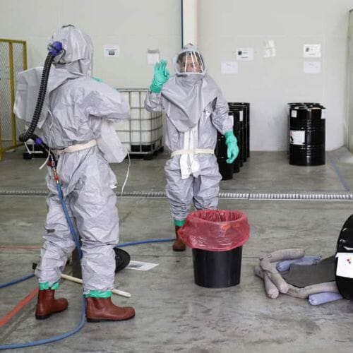 Professional hazardous chemical cleanup service underway at a property in Pembroke Pines, FL
