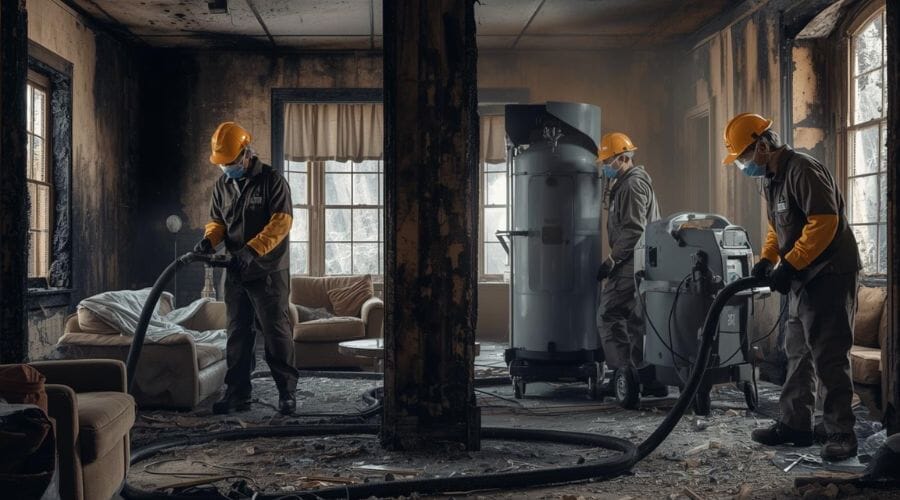 Professional HVAC fire damage cleanup service underway at a property in Aurora