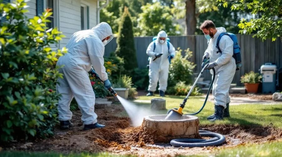 Professional sewage odor removal service underway at a property in Bellaire, TX