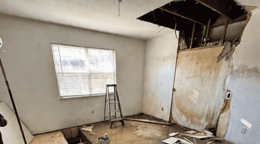 Professional slab leak cleanup service underway at a property in Aubrey, TX