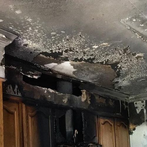 Professional smoke-stained ceiling cleanup service underway at a property in Pembroke Pines, FL